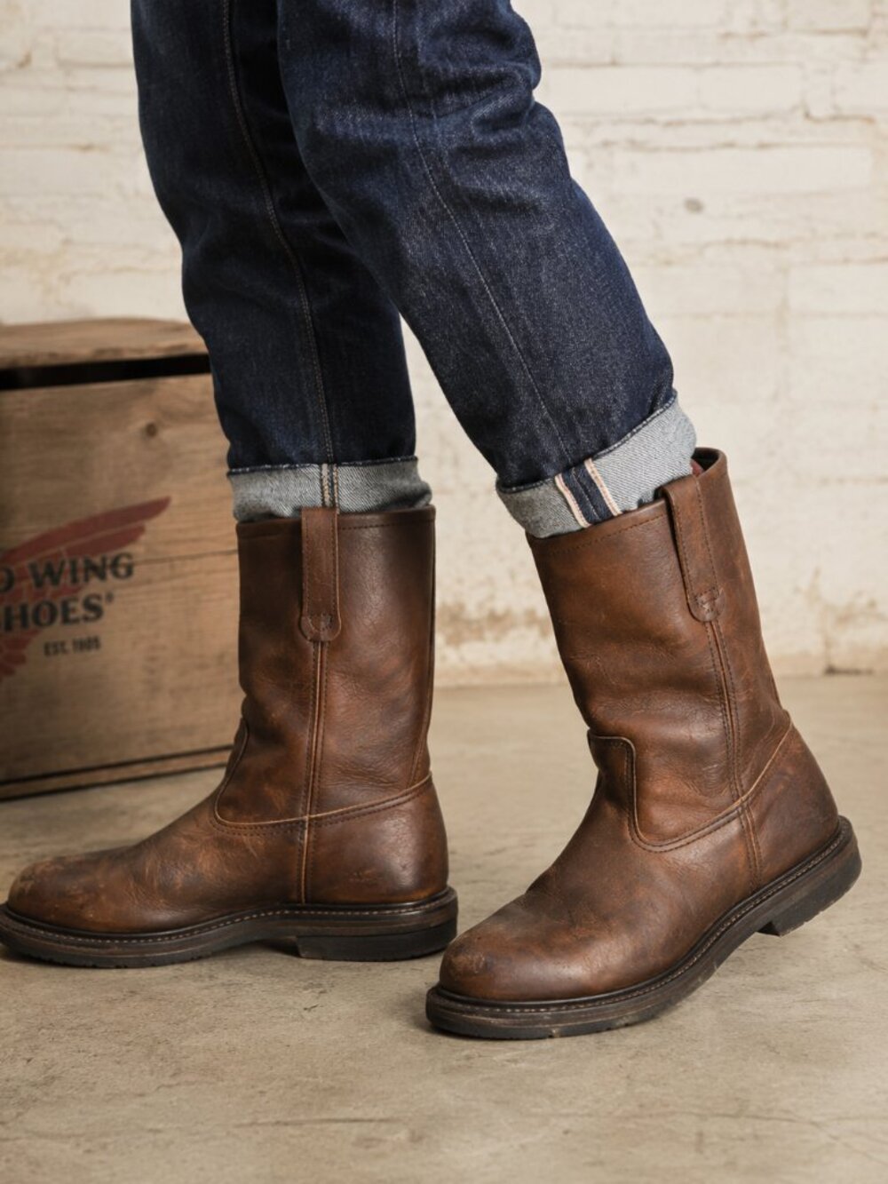 Red Wing 4441 Pecos Safety Toe Work Boots Men's 11 D Made USA Brown Leather Pull